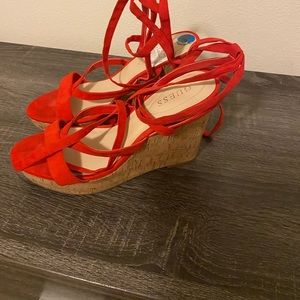 Guess Wedges w/ Red Tie Up Detail